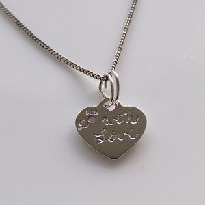 Sterling silver & garnet 'With Love' heart-shaped pendant and chain
